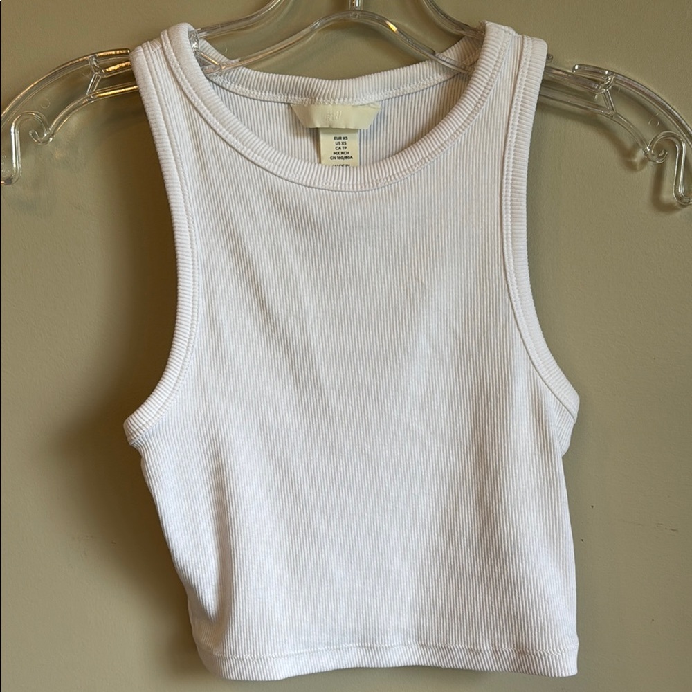 H&M White Ribbed Crop Tank Top